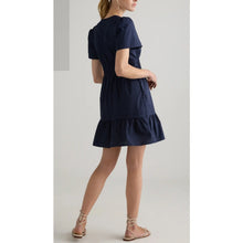 Load image into Gallery viewer, Quince Organic Cotton Poplin Tiered Short Sleeve Mini Dress Navy M
