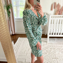 Load image into Gallery viewer, DVF West Silk Leafy Print Long Sleeve Wrap Dress Green S
