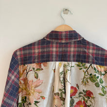 Load image into Gallery viewer, Johnny Was Silk Blend Plaid Floral Button Front Shirt Dress Blue/Red M
