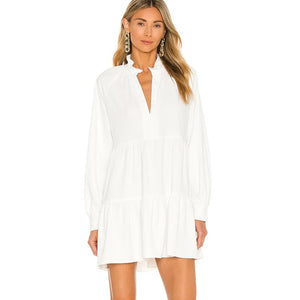 Amanda Uprichard Saffron Tiered V-Neck Mini Shirt Dress White XS