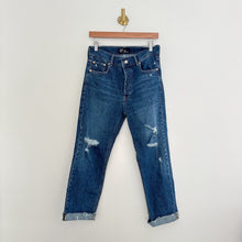 Load image into Gallery viewer, Gap Denim High Rise Cheeky Distressed Button Fly Cuffed Straight Jeans Blue 8

