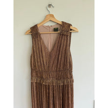 Load image into Gallery viewer, Anthropologie Taylor Metallic Chiffon Sleeveless Ruffles Midi Dress Bronze 8
