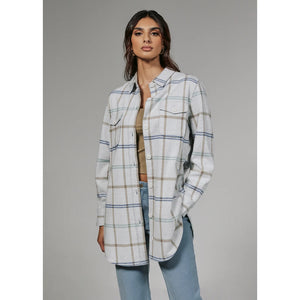 7 Diamonds Generation Plaid Pattern Soft Knit Shacket Blue L