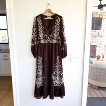 Load image into Gallery viewer, LOFT Roasted Walnut Floral Garland Flounce Maxi Pocket Dress Brown M
