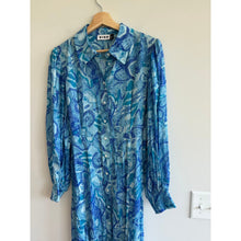 Load image into Gallery viewer, Rixo Maddison Geometric Print Button Front Long Sleeve Maxi Dress Blue M
