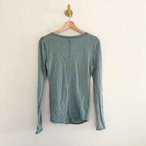 We The Free Chilton Lace-Up Raw Hem Long Sleeve Top Green M