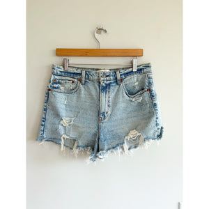 Abercrombie & Fitch The Mom Distressed Denim High Rise Shorts Blue 30