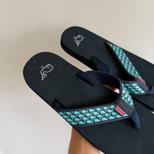Load image into Gallery viewer, Vineyard Vines Classic Foam Whale Print Strap Flip Flop Sandals Navy 11 NEW
