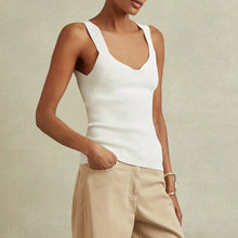 Load image into Gallery viewer, Reiss Dani Sweetheart Pullover Wide Strap Stretch Ribbed Tank Top White M
