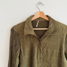 Load image into Gallery viewer, Free People Next Dimension Button Front Textured Collared Blouse Green M

