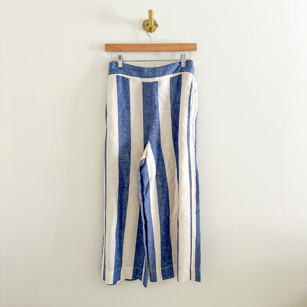 Madewell Huston Pull-On Wide-Leg Striped Cropped Pants Blue/White XS