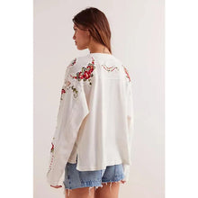 Load image into Gallery viewer, We The Free Lilith Floral Embroidered Sleeve Casual Oversized T-Shirt White S
