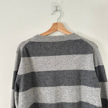 Load image into Gallery viewer, Qi Cashmere Striped Long Sleeve Pullover Sweater Gray M
