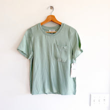 Load image into Gallery viewer, Nordstrom Satin Crew Neck Short Sleeve Pocket T-Shirt Green Fondant XXS NWT
