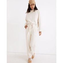 Load image into Gallery viewer, Madewell Brushed Herringbone Jacquard Tie Waist Tapered Pants Cream NB528 M
