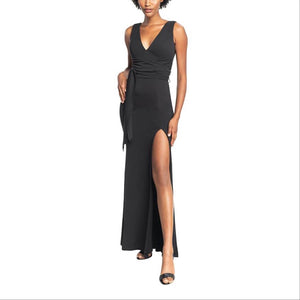 Dress The Population Agathe Crepe Wrap Waist Dress Maxi Black S NWT
