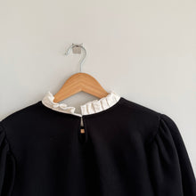 Load image into Gallery viewer, Zara Ruffled Collar Puff Sleeve Sweatshirt Blouse Black White S
