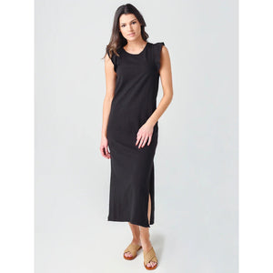 Z Supply Blakey Slub Side Slits Sleeveless Ruffes Midi Dress Black XS