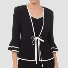 Load image into Gallery viewer, Joseph Ribkoff Ruffles 3/4 Sleeve Tie-Up Front Jacket Top Set Black 14
