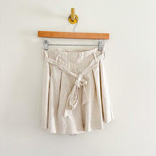 Load image into Gallery viewer, Lush Belted High Rise Pleated Linen Paperbag Shorts Oatmeal Cream S NEW
