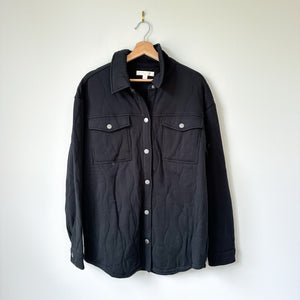 Spiritual Gangster Wave Quilted Snap Front Long Sleeve Shacket Black M