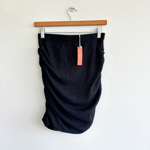 Sundry Ruched La Lune Fitted Ribbed Mini Skirt Black L NWT