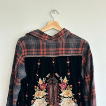Load image into Gallery viewer, Johnny Was Artemis Velvet Embroidered Back Plaid Button Up Shirt Black Red S NWT
