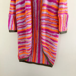 NWT Free People Pink Tiger Knit Open Front Duster Cardigan Pink/Orange XS