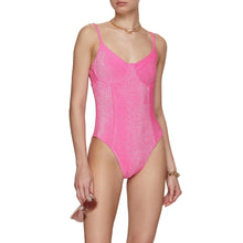 Load image into Gallery viewer, Good American Sparkle Show Off Underwire One Piece Swimsuit Skirt Set Pink 2 NWT
