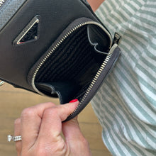 Load image into Gallery viewer, PRADA Saffiano Leather Zip-Around Smartphone Case Crossboday Bag Black
