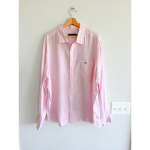Vineyard Vines Linen Embroidered Long Sleeve Button Up Shirt Pink XXL