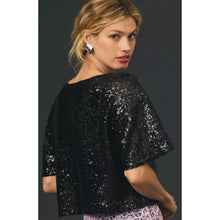 Load image into Gallery viewer, Anthropologie Sequin Embellished Short Sleeve Crop Top Black M NWT
