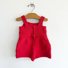 Load image into Gallery viewer, Janie and Jack Floral Jacquard Sleeveless Button Front Romper Red 3-6M
