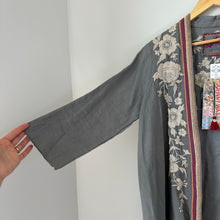 Load image into Gallery viewer, Johnny Was Floral Embroidered 3/4 Sleeve Kimono Gray M

