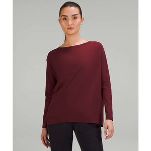 Lululemon Back In Action Long Sleeve Nulu Boat Neck Activewear Tee Red Merlot 4