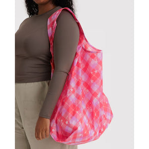 Baggu Big Star Plaid Oversized Reusable Shopping Tote Bag Pink Star Plaid NWT