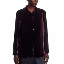 Load image into Gallery viewer, Eileen Fisher Silk Blend Velvet Classic Collar Button Down Shirt in Casis
