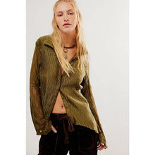 Load image into Gallery viewer, Free People Next Dimension Button Front Textured Collared Blouse Green M
