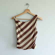 Load image into Gallery viewer, Anthropologie 4SI3NNA Sleeveless Mesh Twist Striped Off Shoulder Top Brown S
