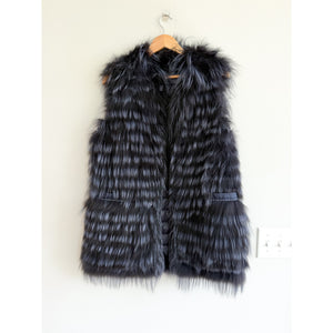Linda Richards Genuine Fox Fur Reversible Quilted Vest Purple L