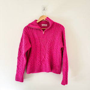 Anthropologie Payton 1/4 Zip Cable-Knit Pullover Sweater Pink XS