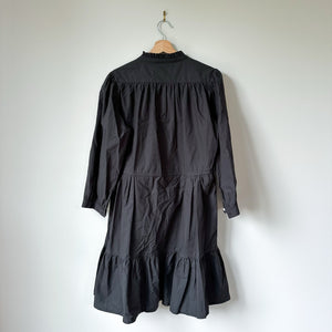 Trovata Birds of Paradis Yulia Tiered Ruffle Neck Long Sleeve Shirt Dress Black