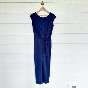 Prologue Sleeveless Cropped Leg Tie Front Round Neck Jumpsuit Navy Blue XS