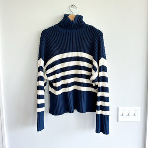 Madewell Wide Rib Turtleneck Sweater Navy White M