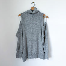 Load image into Gallery viewer, Allison Joy Shannon Cutout Cold Shoulder Cowl Neck Sweatshirt Heather Grey L NWT
