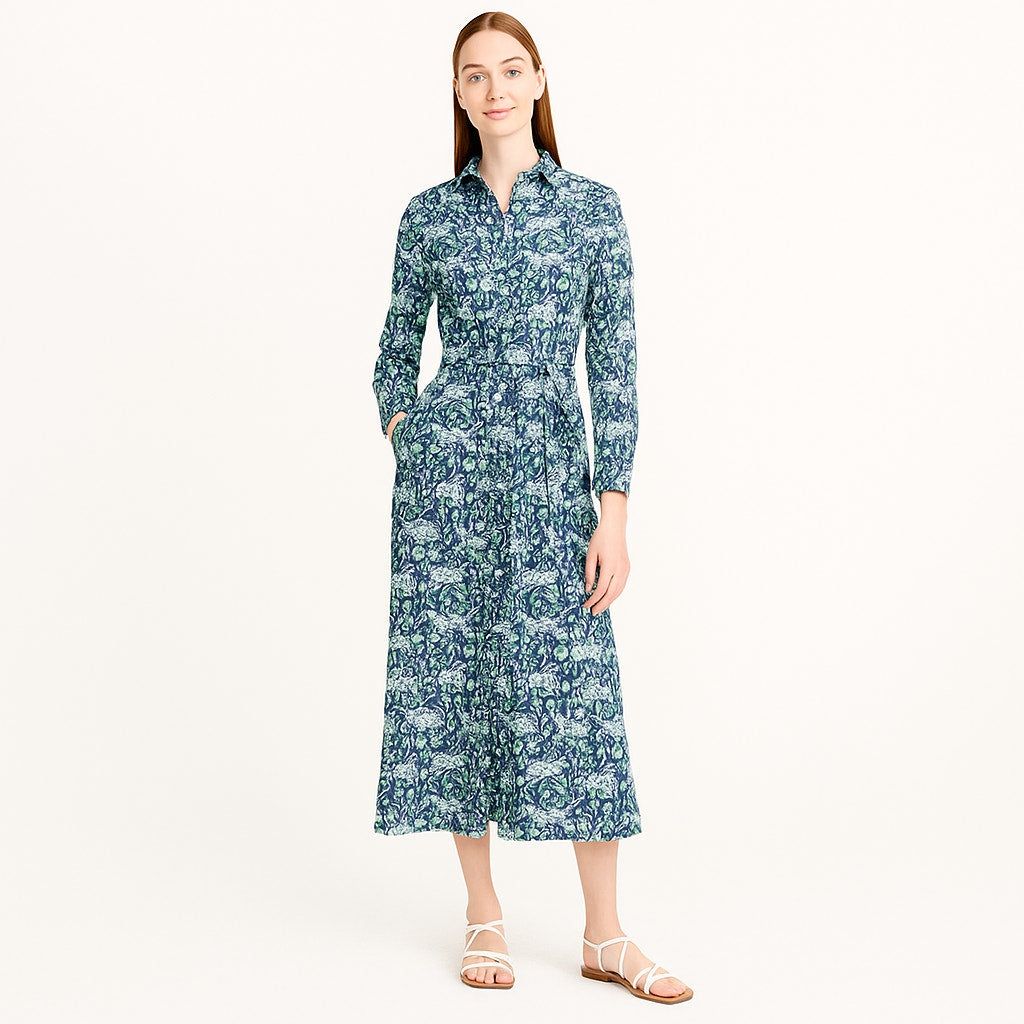 J. Crew Button Front Long Sleeve Midi Shirt Dress in Fauna Floral 00