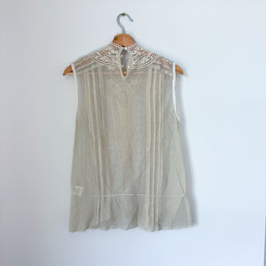 Anthropologie TINY Rosewood Sheer Lace Crochet Sleeveless Mock Neck Blouse M