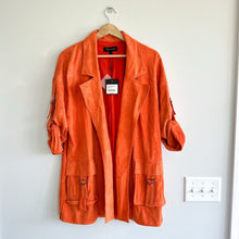 Load image into Gallery viewer, ST. JOHN Silken Suede Slouchy Strap Sleeve Jacket Soft Sienna Orange NWT
