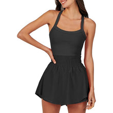 Load image into Gallery viewer, Anrabess Built-In Shorts Smocked Waist Sleeveless Tennis Mini Dress Black M NWT
