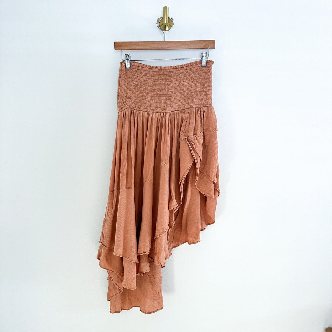 Free People Coast To Coast Convertible Asymmetric Hem Midi Skirt Brown S